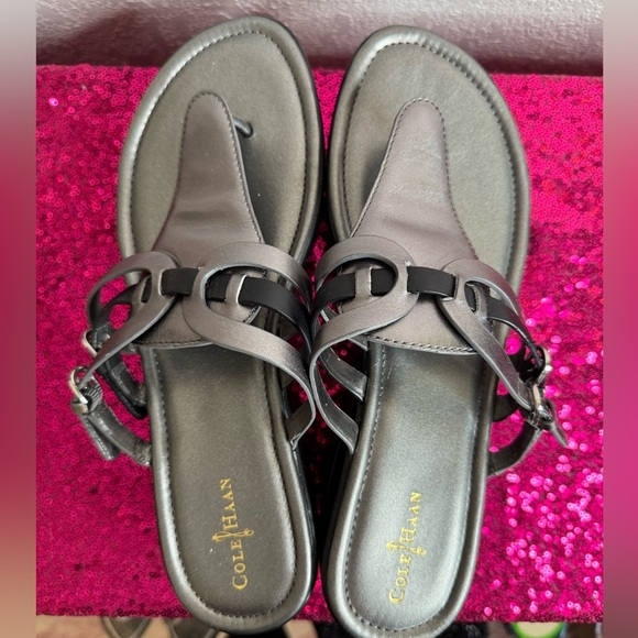 COLE HAAN 🩶 Metallic & Black Women's Slip-On Sandals (Size 11) - Picture 10 of 11